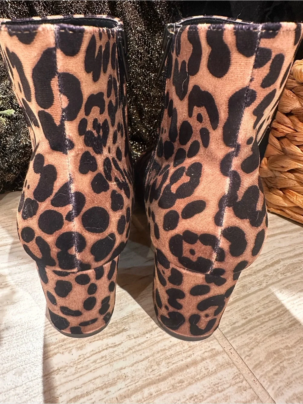 a new day Leopard Print Block Heel Ankle Boots in Tan and Black